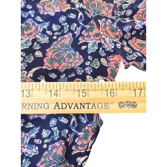 Madewell Floral Chiffon Dress Size 0 V-Neck A-Line Navy Pink Boho Romantic Lined - Picture 11 of 13